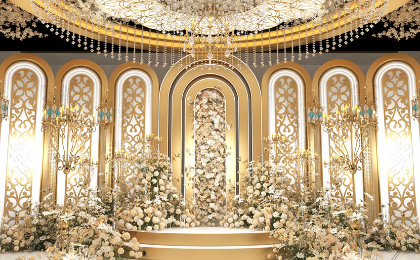 宽甸香槟色调婚礼堂效果展示